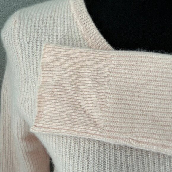 Cashmere Crew Neck Ribbed Fisherman Sweater Blush Pink XS - Picture 8 of 13
